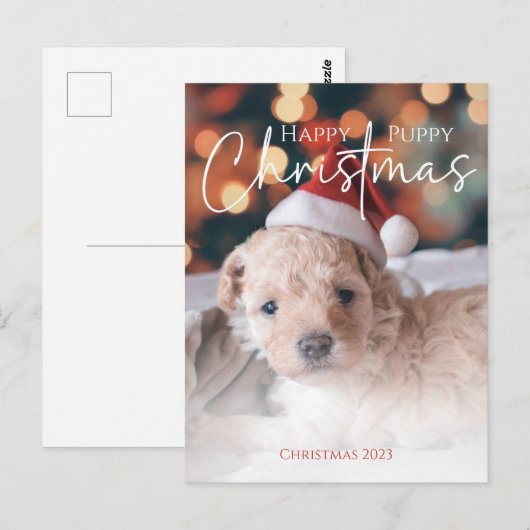 Gelukkige Puppy Kerstmis foto Briefkaart (Voorkant / Achterkant)