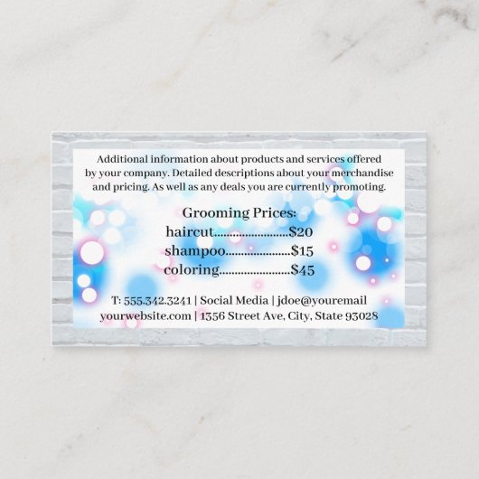 Gelukkige puppy | Verzorgingshulpmiddelen | Bokeh Visitekaartje (Achterkant)