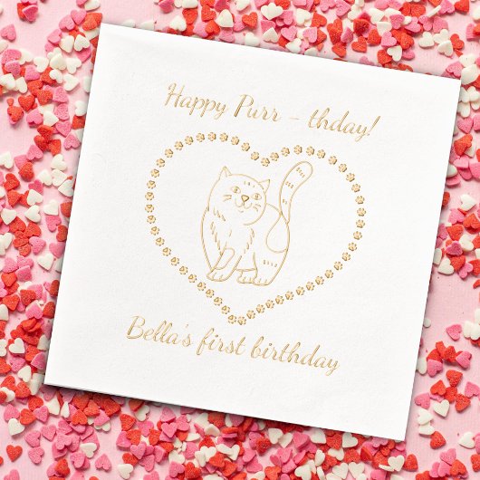 Gelukkige Purr-Thday Cat Verjaardagsfeest Folie Servetten