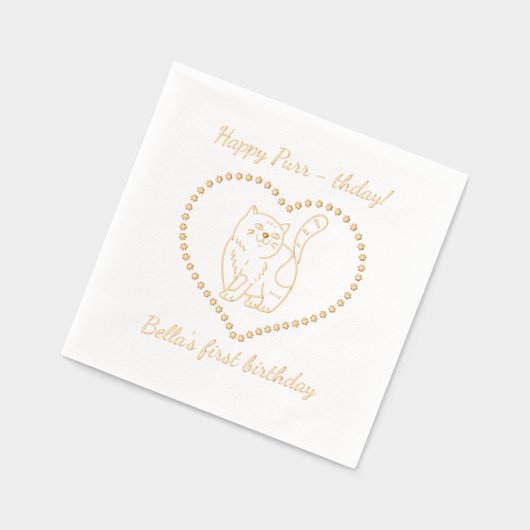 Gelukkige Purr-Thday Cat Verjaardagsfeest Folie Servetten (Links)