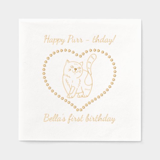 Gelukkige Purr-Thday Cat Verjaardagsfeest Folie Servetten (Voorkant)