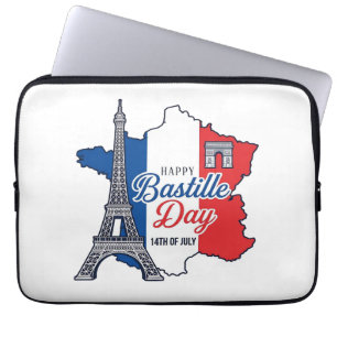 Gelukkige Quatorze Juillet Frankrijk Kaart Eiffelt Laptop Sleeve