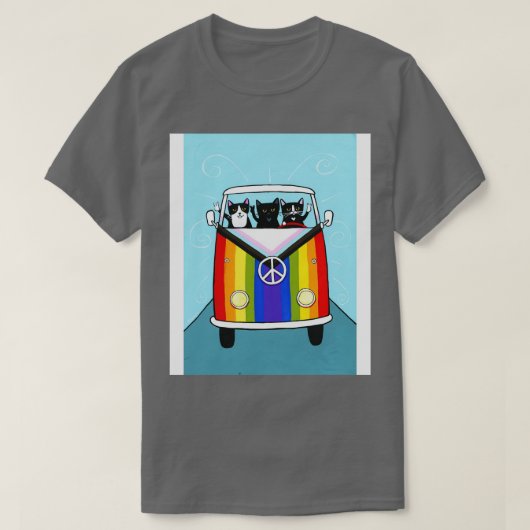 Gelukkige Rainbow Road Trip Katten T-shirt (Design voorkant)