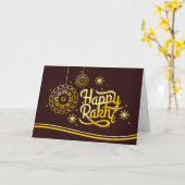 Gelukkige Rakhi, Raksha Bandhan, bruin, goud Kaart (Gele Bloem)