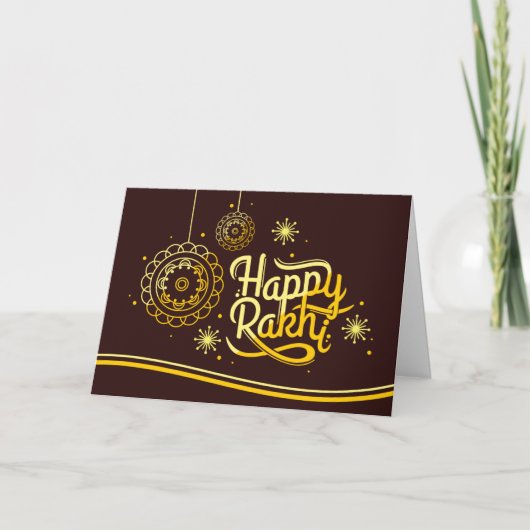 Gelukkige Rakhi, Raksha Bandhan, bruin, goud Kaart (Voorkant)