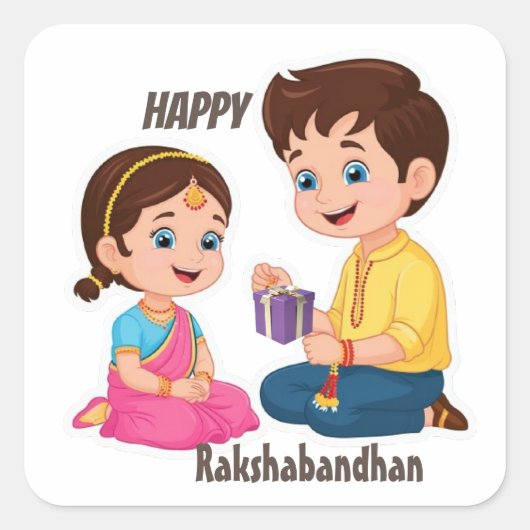 Gelukkige Rakshabandhan Sticker Vier Verwant (Voorkant)