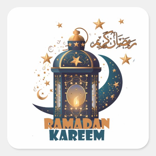 Gelukkige Ramadan Kareem en Eid Mubarak 2024 Vierkante Sticker (Voorkant)