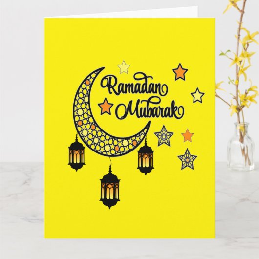 Gelukkige Ramadan Mubarak Kareem Halve maan lantaa Kaart (Gele Bloem)
