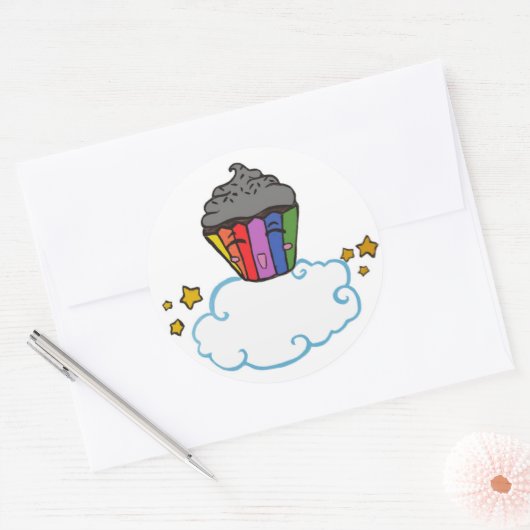 Gelukkige Regenboog Cupcake Ronde Sticker (Envelop)