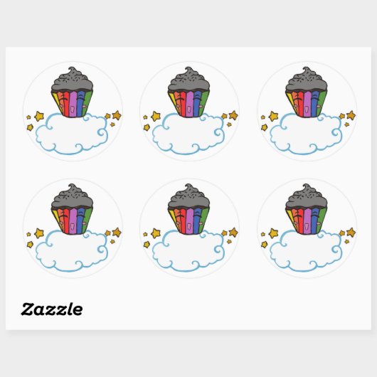 Gelukkige Regenboog Cupcake Ronde Sticker (Vel)