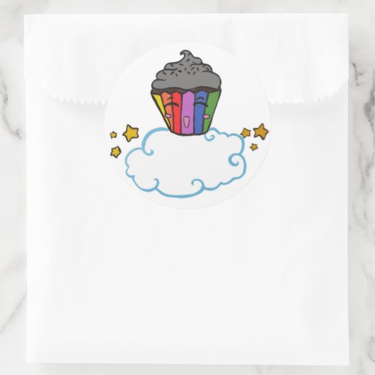 Gelukkige Regenboog Cupcake Ronde Sticker (Tas)