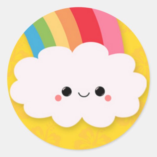 Gelukkige Regenboog Wolk op Geel Ronde Sticker (Voorkant)