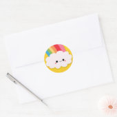 Gelukkige Regenboog Wolk op Geel Ronde Sticker (Envelop)