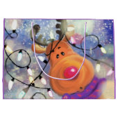 Gelukkige Rendier Kerstcadeauttas Groot Cadeauzakje (Achterkant)