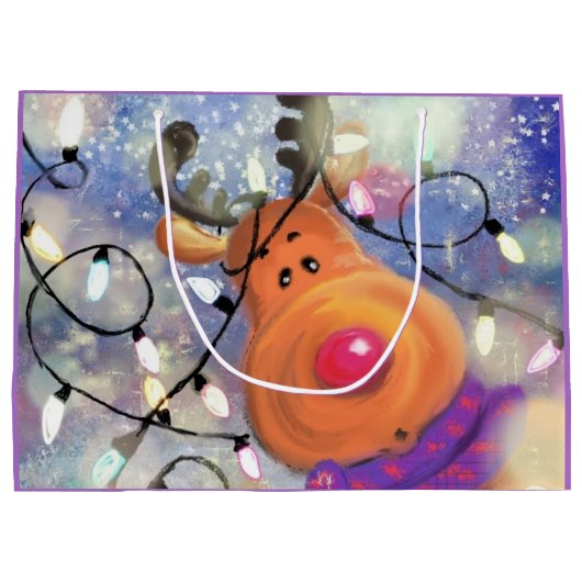 Gelukkige Rendier Kerstcadeauttas Groot Cadeauzakje (Achterkant)