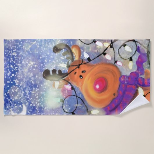 Gelukkige Rendier Kerstmis Strandlaken (Voorkant)