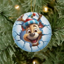 Gelukkige rendieren die van de winter genieten. keramisch ornament