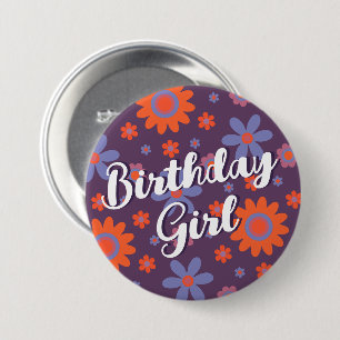 Gelukkige Retro Bloemen 70s Daisy Leuk Verjaardags Ronde Button 7,6 Cm