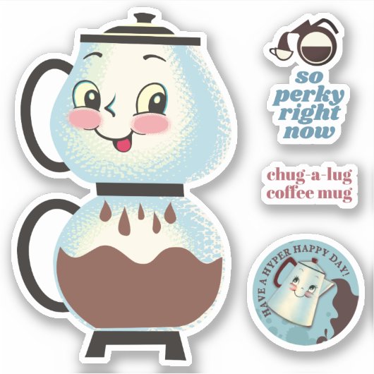 Gelukkige  retro koffiepot percolator sticker (Voorkant)