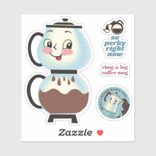 Gelukkige  retro koffiepot percolator sticker (Vel)