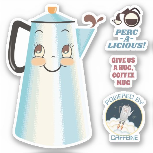 Gelukkige retro koffiepot percolator sticker (Voorkant)