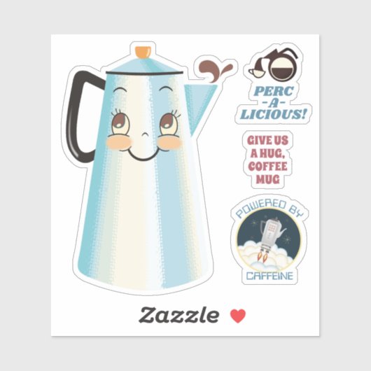 Gelukkige  retro koffiepot percolator sticker (Vel)