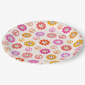 Gelukkige Retro Lachende Bloemen met Vredestekenen Papieren Bordje (Gekanteld)