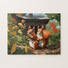 Gelukkige Rode Eekhoorns in een Boomhuis Legpuzzel