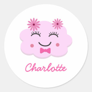 Gelukkige roze kawaii wolk aangepaste naam ronde sticker