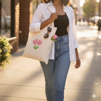 Gelukkige Roze Tulp Hart Gezicht Cute Bloem Boodsc Tote Bag