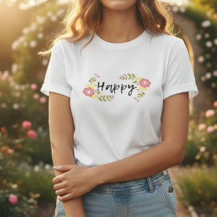 Gelukkige roze wilde bloem en script calligrafie c t-shirt