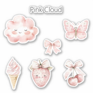 Gelukkige Roze Wolk Wimpers Vlinder Aardbei Sticker
