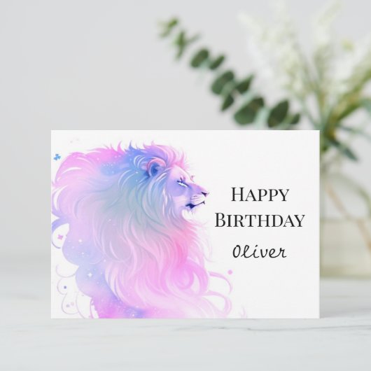 Gelukkige Safari Chique Leeuw Verjaardag Kaart (Staand voorkant)