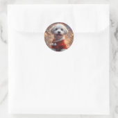 Gelukkige Santa Puppy, Vakantie Hond Ronde Sticker (Tas)