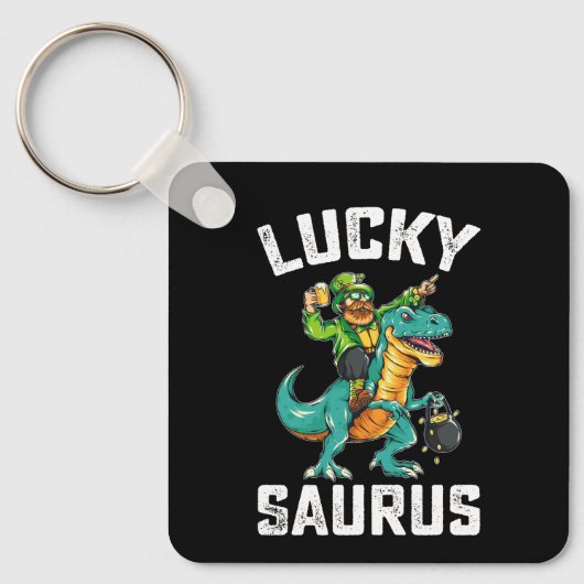 Gelukkige Saurus Dinosaur T Rex St Patrick's Dag Sleutelhanger (Voorkant)