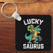 Gelukkige Saurus Dinosaur T Rex St Patrick's Dag Sleutelhanger (Voorkant)