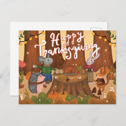 Gelukkige Schattige Dieren Thanksgiving Feestdagenkaart (Voorkant / Achterkant)