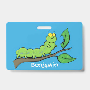 Gelukkige schattige groene rups cartoon illustrati badge