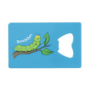 Gelukkige schattige groene rups cartoon illustrati creditkaart flessenopener