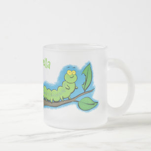 Gelukkige schattige groene rups cartoon illustrati matglas koffiemok