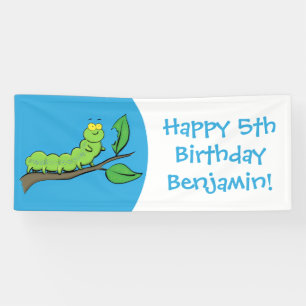 Gelukkige schattige groene rups cartoon illustrati spandoek