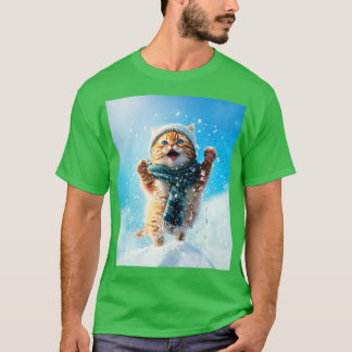 Gelukkige schattige kitten sneeuwsprong t-shirt