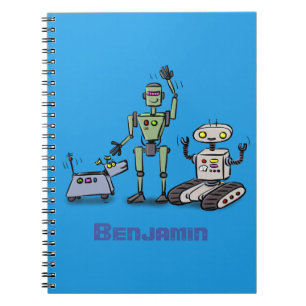 Gelukkige schattige robots trio cartoon notitieboek