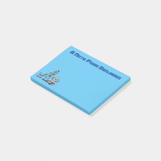 Gelukkige schattige robots trio cartoon post-it® notes (Schuin)