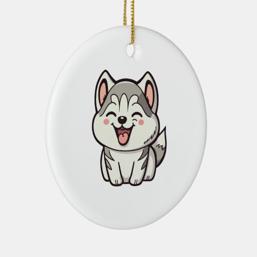 Gelukkige schattige Siberische husky hond Keramisch Ornament (Rechts)