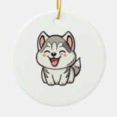 Gelukkige schattige Siberische husky hond Keramisch Ornament (Voorkant)