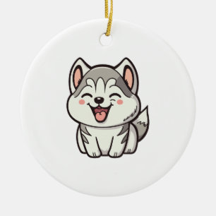Gelukkige schattige Siberische husky hond Keramisch Ornament
