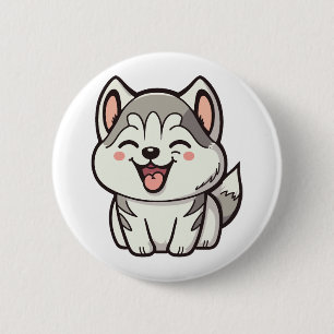 Gelukkige schattige Siberische husky hond Ronde Button 5,7 Cm