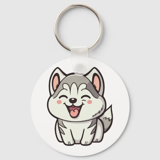 Gelukkige schattige Siberische husky hond Sleutelhanger (Voorkant)