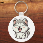 Gelukkige schattige Siberische husky hond Sleutelhanger (Voorkant)